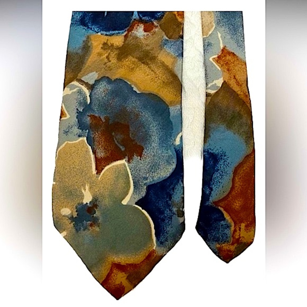 Oliver Hunt vintage SILK tie, beautiful floral design, Italian, blue, rust, tan